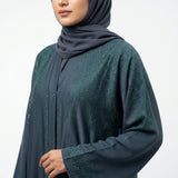 Zink Blue Emerald DMC Abaya styled full length view