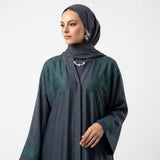 Sleeve cuff detail of Zink Blue Emerald DMC Abaya with stone trim