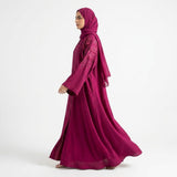 Full-length view of Ruby Bloom Embroidered Coat in Vibrant Magenta / Berry Pink base with Tonal Glossy Threadwork