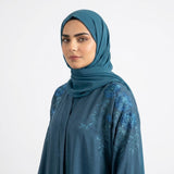 Front view of Ocean Bloom Embroidered Coat - premium Premium Textured Zoom Fabric modest wear