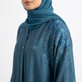 Side profile of Ocean Bloom Embroidered Coat highlighting the silhouette