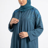Styled look of Ocean Bloom Embroidered Coat, perfect for formal events, festive wear, boutique modest wear, and evening dinners